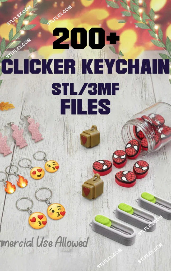 Clicker keychain STL and 3MF files 3D printed