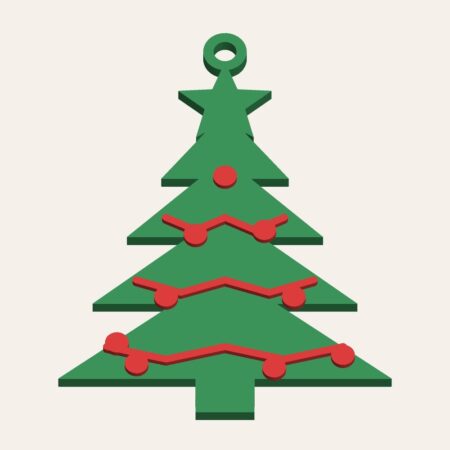 3D printed Christmas tree ornament with red garland – free STL