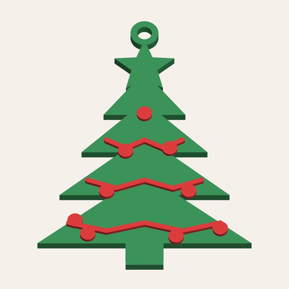 3D printed Christmas tree ornament with red garland – free STL
