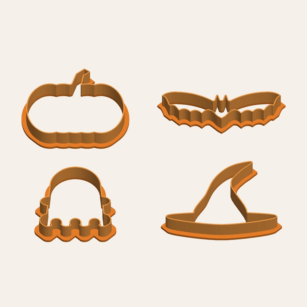 3D printed Halloween cookie cutters pumpkin bat ghost witch hat