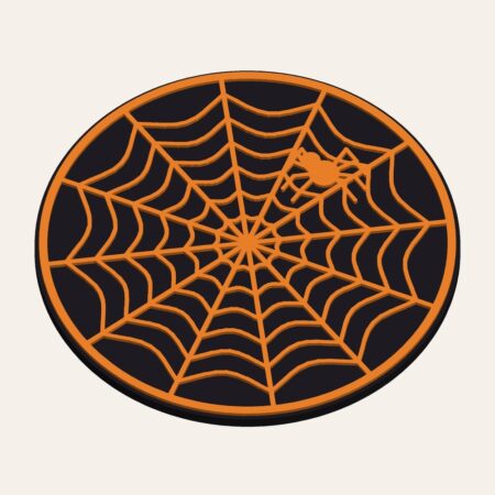 3D printed Halloween spider web coaster black and orange