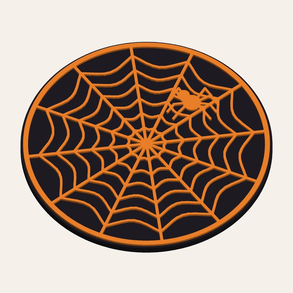 3D printed Halloween spider web coaster black and orange