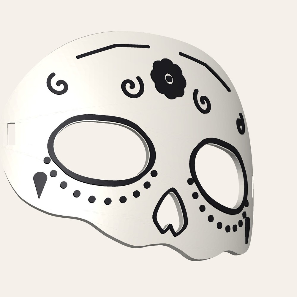 3D printed sugar skull half mask STL for Halloween side view