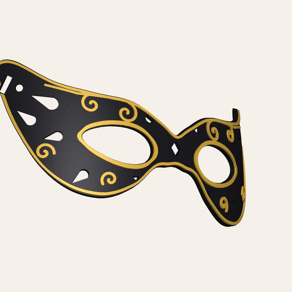 3D printed Venetian masquerade mask STL black and gold side view
